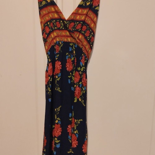 Summer dress used, large, long with cross back and elastic under bust