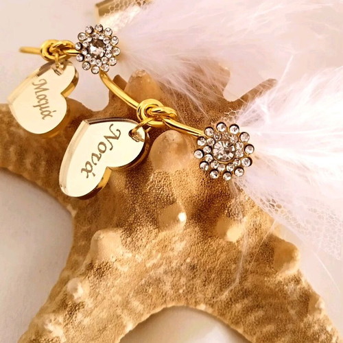 Handmade baptism or wedding bracelets with feather and rhinestones new
