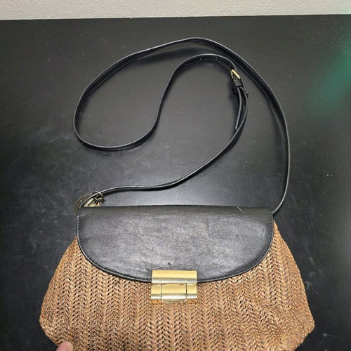 Sisley crossbody bag used, straw design with leather flap