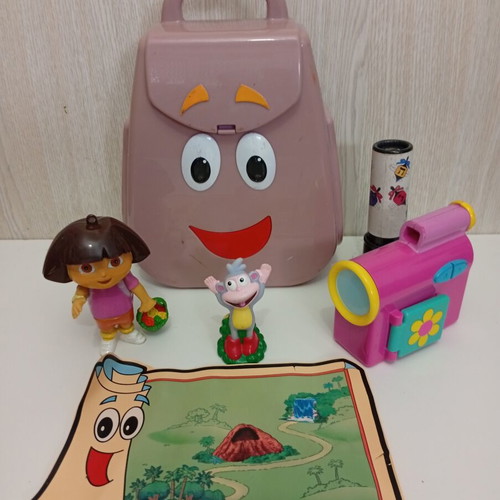 Mattel Viacom Dora the Explorer Storage Bag Set with Map Camera & Figures used