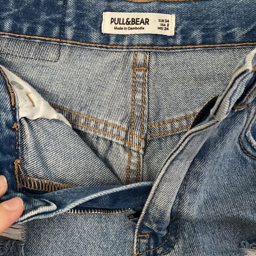 Pull & Bear ripped high waisted blue denim shorts