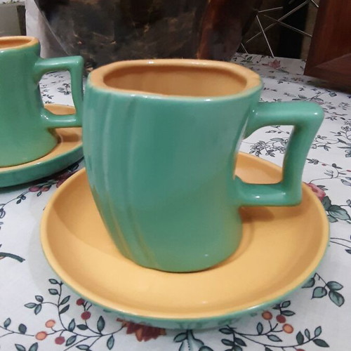 Mint color cups with matching saucers, set of 2