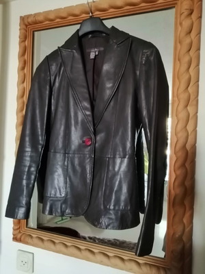 Δερμάτινο σακάκι Zara μεταχειρισμένο, καφέ, μέγεθος medium