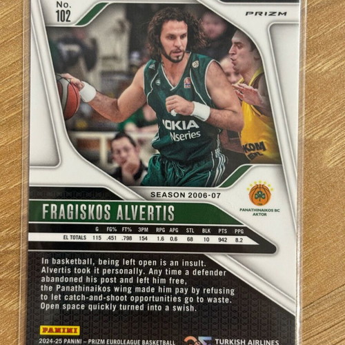Panini Prizm Euroleague Basketball Card Fragiskos Alvertis Silver Prizm like new