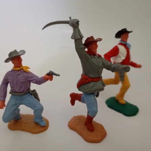 Timpo Toys set of 3 figures used, 2 cowboys and 1 southern officer