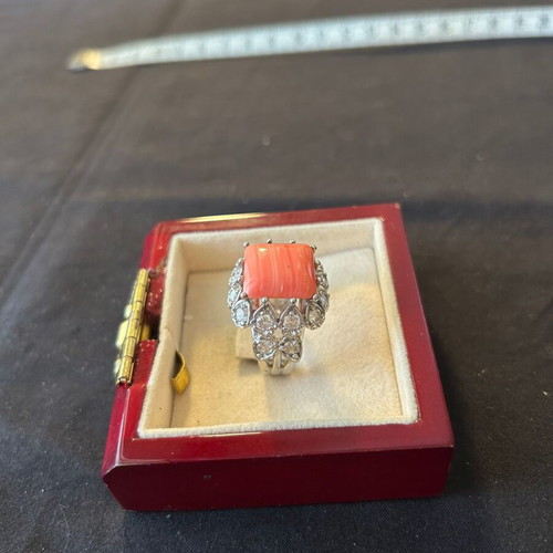 Silver 925 ring like new with orange and white stones