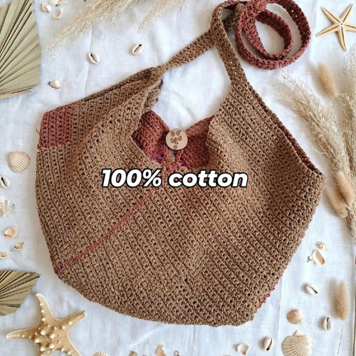 Handmade large shoulder bag terracotta, 100% cotton yarn