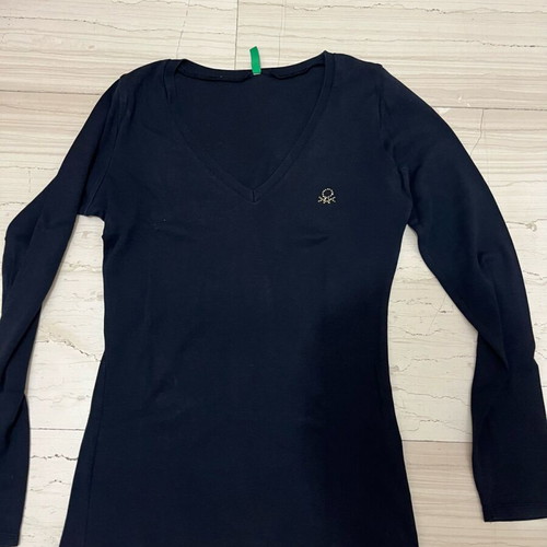 Benetton blouse black simple with open neckline like new