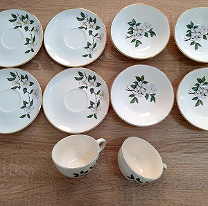 4x Vintage Πορσελάνινα Πιατάκια Καφέ, 2x Φλυτζάνια & 4x Μπολάκια
