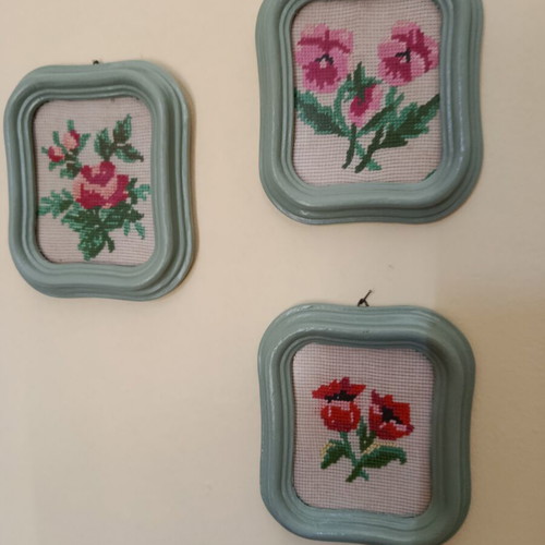 Set of 3 small vintage embroidered frames