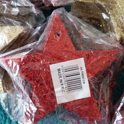 Wooden Christmas stars new, pack of 10, red and gold