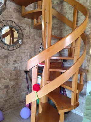 Wooden spiral staircase used, height 2.80+2.80 m