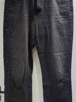 Zara women's jeans used, gray, size 44, 3/4 length with decorative stones