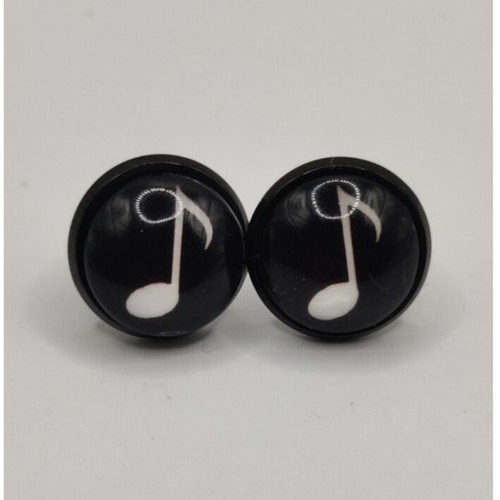 Stud earrings 12mm notes new, black stainless steel base with glass