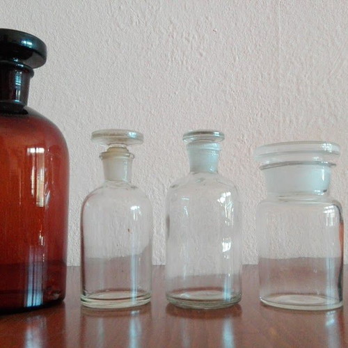 Vintage apothecary bottles set of 5 amber and clear glass