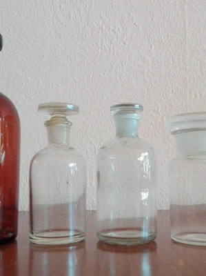Vintage apothecary bottles set of 5 amber and clear glass