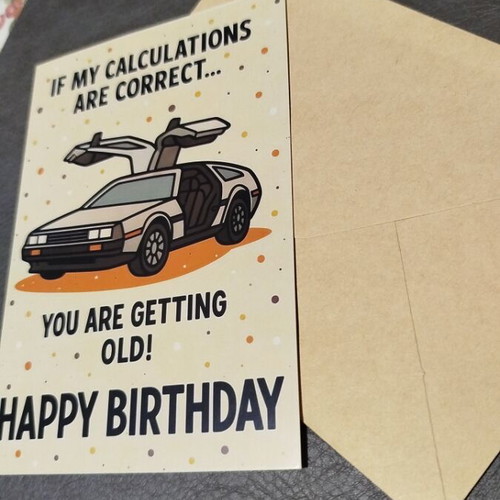 Back to the Future birthday card with Delorian