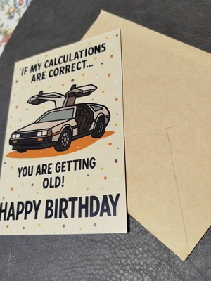 Back to the Future birthday card with Delorian