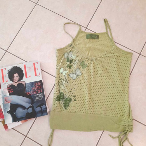 Bershka Y2K green top with butterflies, size M