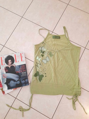 Bershka Y2K green top with butterflies, size M