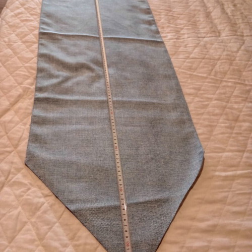 Table runner linen embossed fabric like new, sky blue with tassels