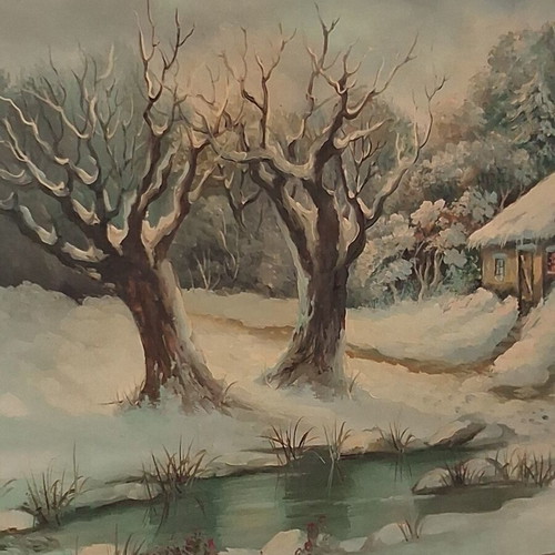 Signed A. Limnaios Winter Landscape Oil Painting on Canvas like new