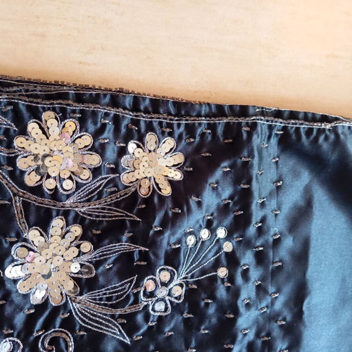 Tie Rack evening scarf satin black embroidered with beads and sequins like new