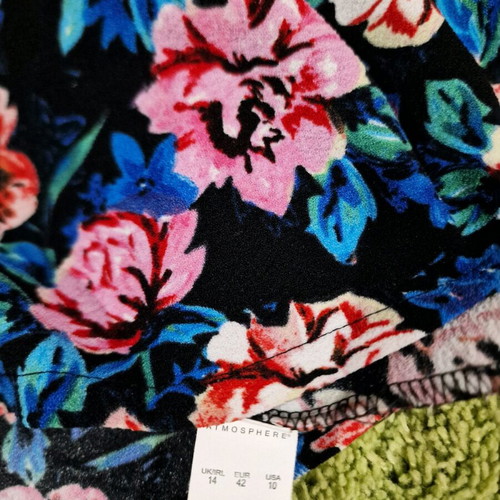 Atmosphere blue electric floral pattern dress women size L like new