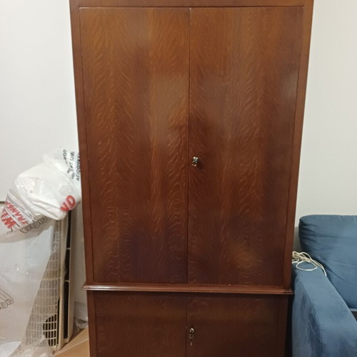 Handmade wooden gun cabinet with 26 slots, felt lining and interior light