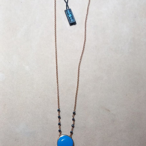 Gregio silver gold-plated necklace with blue enamel and hematite stones