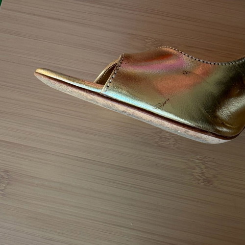 Mourtzi leather gold slingback sandals size 35 used with strass