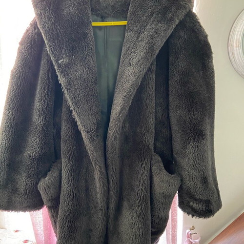 Eco fur coat with hood, anthracite color, like new