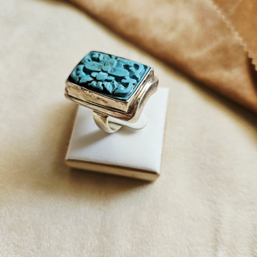 925 silver ring with turquoise carving, handmade