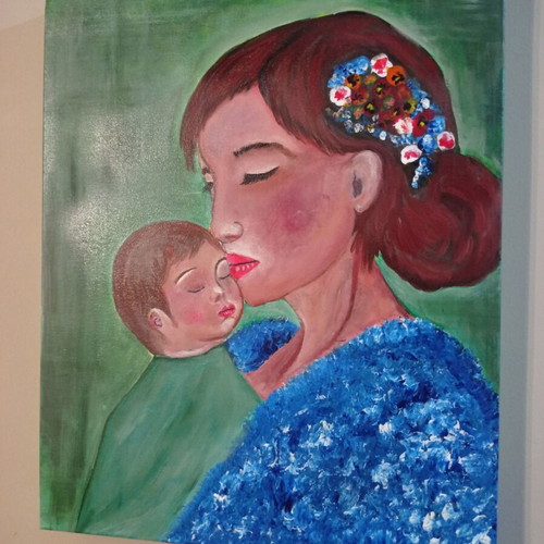 Authentic Handmade Painting "Motherhood" new 40x50 cm