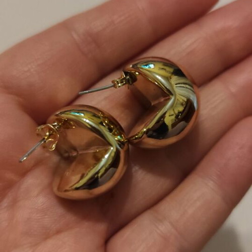 Ball-shaped earrings made of stainless steel, new, gold-colored
