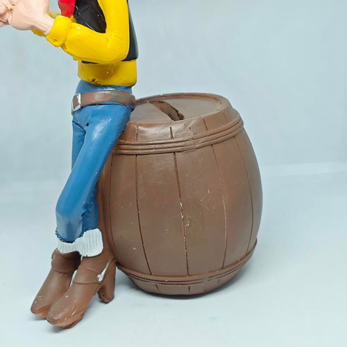 Lucky Luke collectible figure in barrel like new 19cm