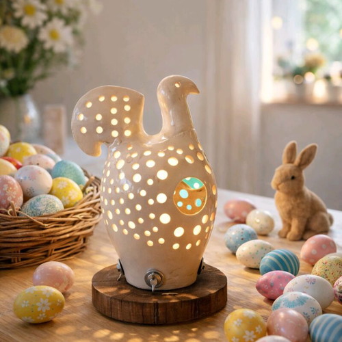 Ceramic lamp author original new on wooden base