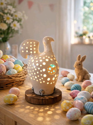 Ceramic lamp author original new on wooden base