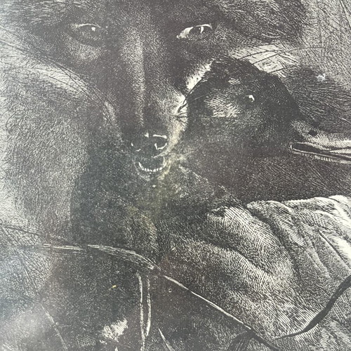 Rare Authentic Wood Engraving "The Fox and the Duck" 1872 Like New with Frame