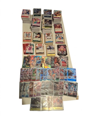 One Piece TCG card collection with super rares and alternate art