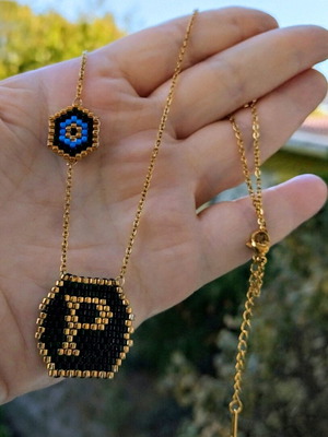 Steel necklace made to order with monogram and evil eye