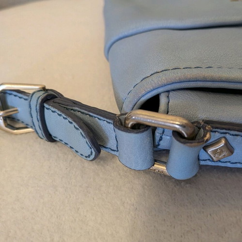 MCM shoulder bag used, leather, turquoise, 35x23 cm