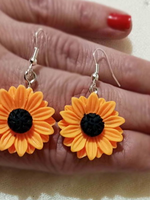 Sunflower Earrings new, acrylic resin, yellow and brown