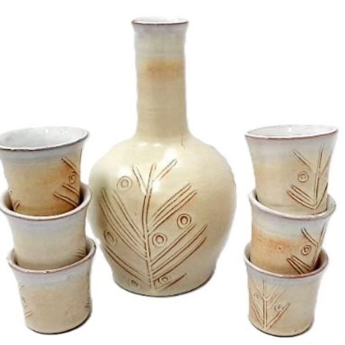 Bulgarian vintage ceramic rakia set like new, bottle and 6 cups