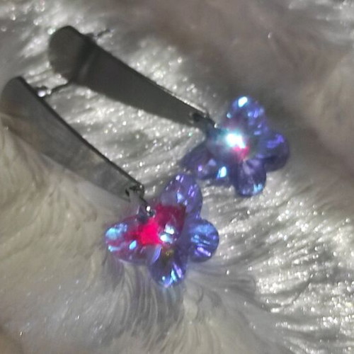 Women's earrings with purple crystal butterfly shape new