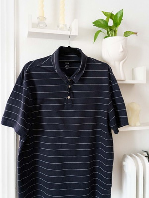 T-shirt με γιακά H&M ανδρικό ριγέ, σαν καινούργιο, μέγεθος L, μπλε
