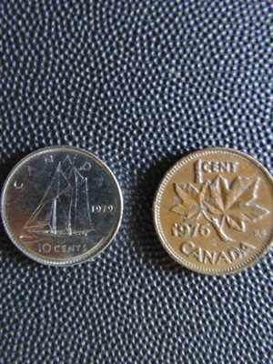 Νομίσματα από Καναδά μεταχειρισμένα, 1c 1976 & 10 cents 1979