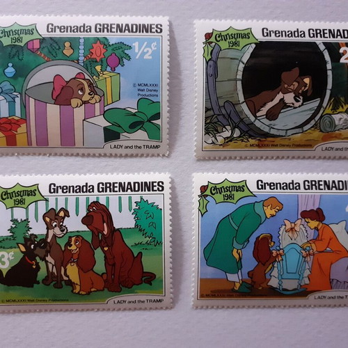 Disney Lady and the Tramp 1981 stamp set from Grenada Grenadines, new