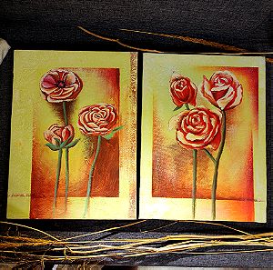 Σετ πίνακες ζωγραφικής με λουλούδια κόκκινο
