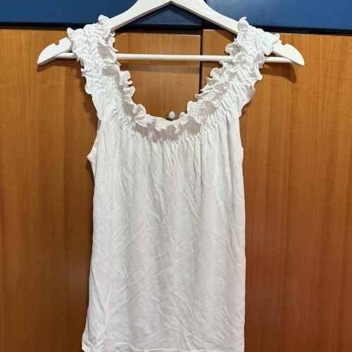 White blouse with ruffles on sleeves, used, size 46